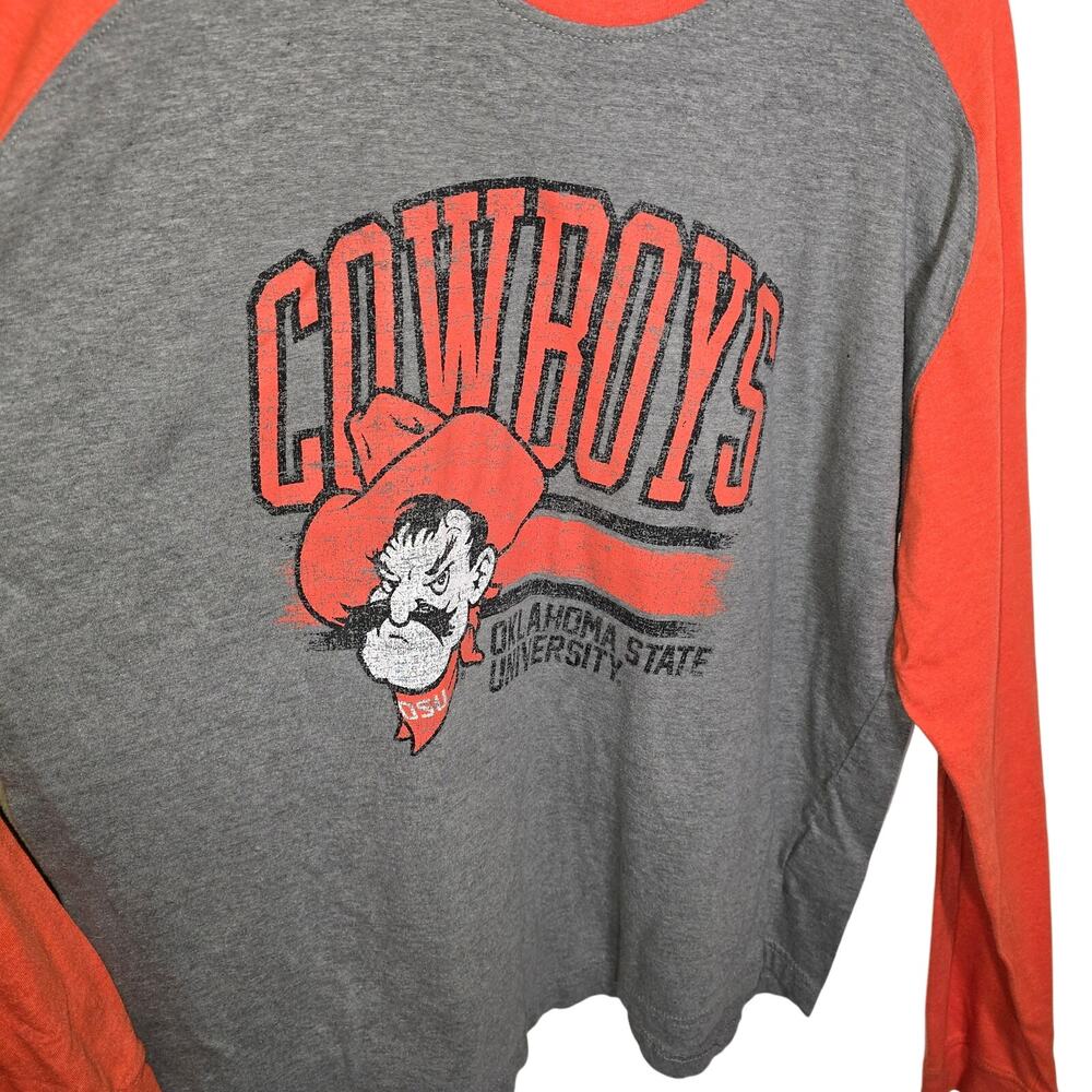 Oklahoma State Cowboys Rivalry Threads Long Sleeve Tee Gray Orange Pistol Pete - Picture 2 of 5